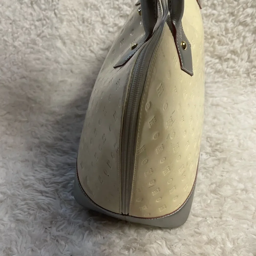 Arcadia leather Patent Leather Cream and Silver Dome style medium Satchel.